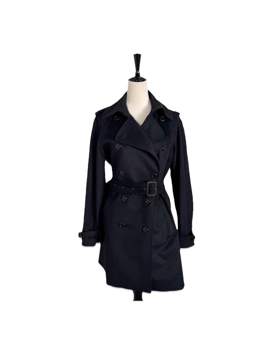 Burberry Women’s Wool Cashmere Blend Pea Coat Overcoat Jacket Black Belted US 8